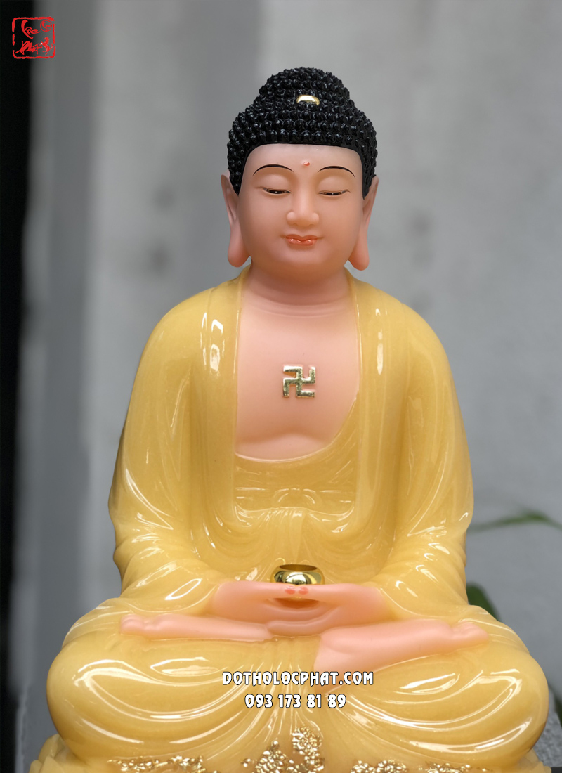 Tượng Phật A Di Đà thạch anh ngồi đài sen diện đẹp trang nghiêm