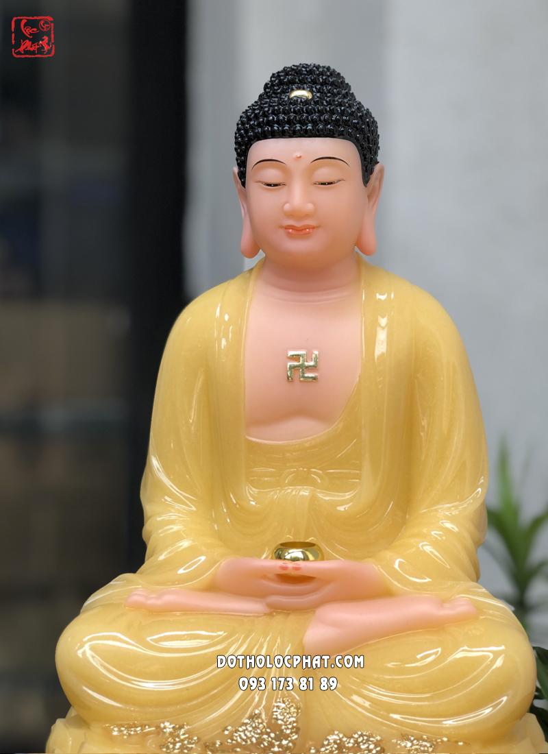 Tượng Phật A Di Đà thạch anh ngồi đài sen diện đẹp trang nghiêm