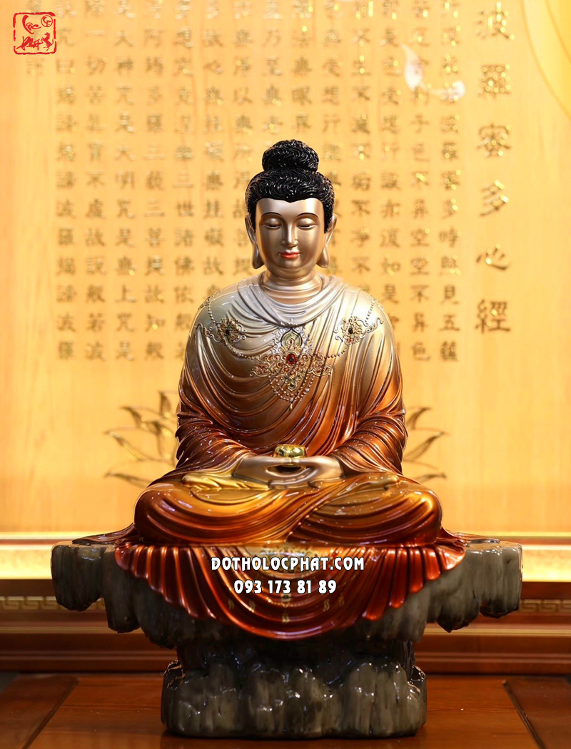 Tượng Phật Thích Ca tĩnh tâm ngồi bệ đá màu đồng