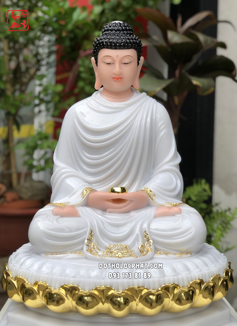Tượng Phật Thích Ca tĩnh tâm ngồi đài sen cánh sen dát vàng đế bát giác