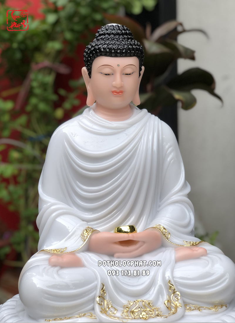 Tượng Phật Thích Ca tĩnh tâm ngồi đài sen cánh sen dát vàng đế 8 cạnh