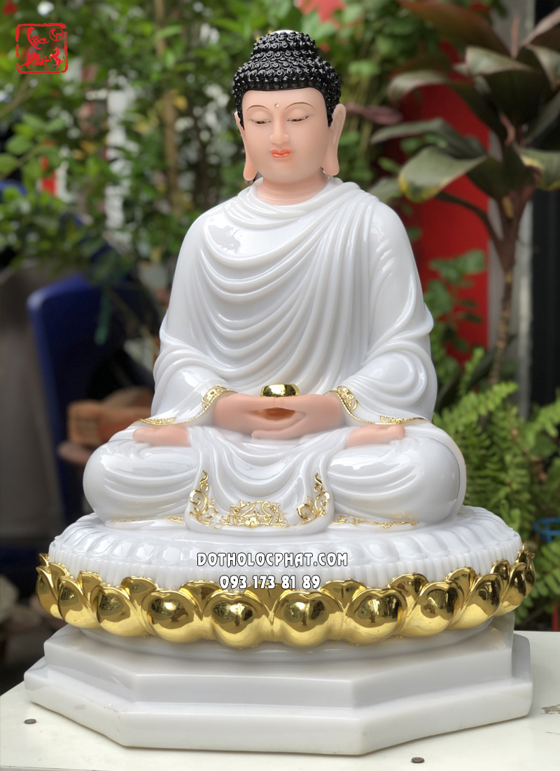 Tượng Phật Thích Ca tĩnh tâm ngồi đài sen cánh sen dát vàng đế 8 cạnh