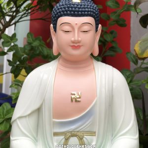 Tượng Phật A Di Đà poly áo xanh ngồi đài sen