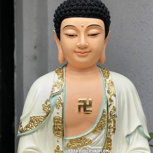 Tượng Phật A Di Đà áo trắng viền vàng đế sen đỏ