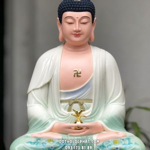 Tượng Phật Dược Sư áo xanh đế sen tím