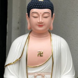 Tượng Phật Dược Sư Poly áo trắng đế sen xanh