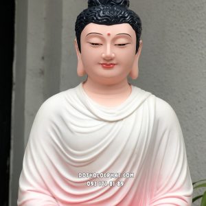 Tượng Phật Bổn Sư Thích Ca Mâu Ni tĩnh tâm áo hồng ngồi đài sen