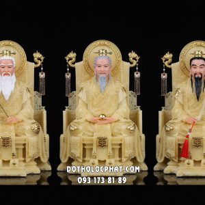 Tượng Tam Thanh Đạo Tổ thạch anh ghế rồng hào quang