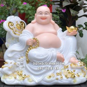Tượng Phật Di Lặc như ý ngự mây áo trắng thỏi vàng
