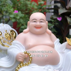 Tượng Phật Di Lặc như ý ngự mây áo trắng thỏi vàng